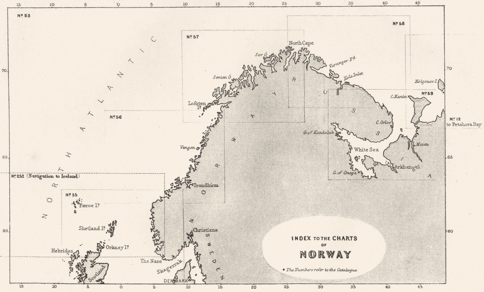 NORWAY. Index to the Charts of Norway 1881 old antique vintage map plan